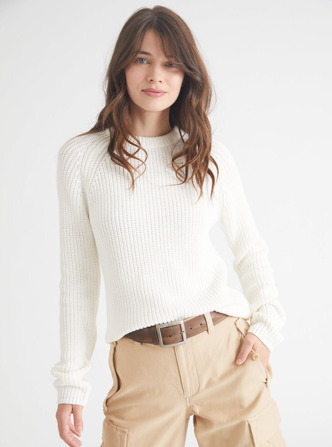 525 Amertica Jane Cotton Shaker Sweater in Chalk