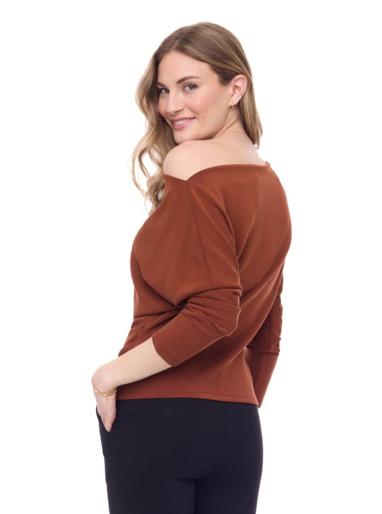 I Love Tyler Madison Demi Modal Off Shoulder Top in Paprika