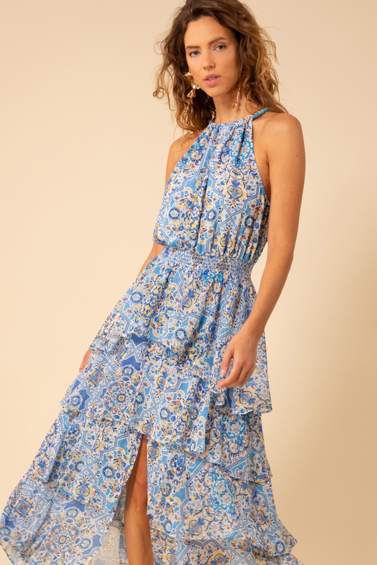 Hale Bob Jordyn Halter Dress in Blue - Size S Available