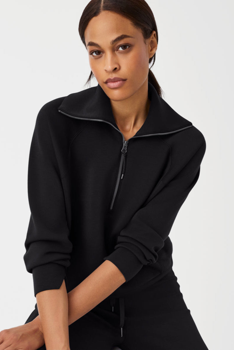 Spanx AirEssentials Half-Zip Sweatshirt in Very Black