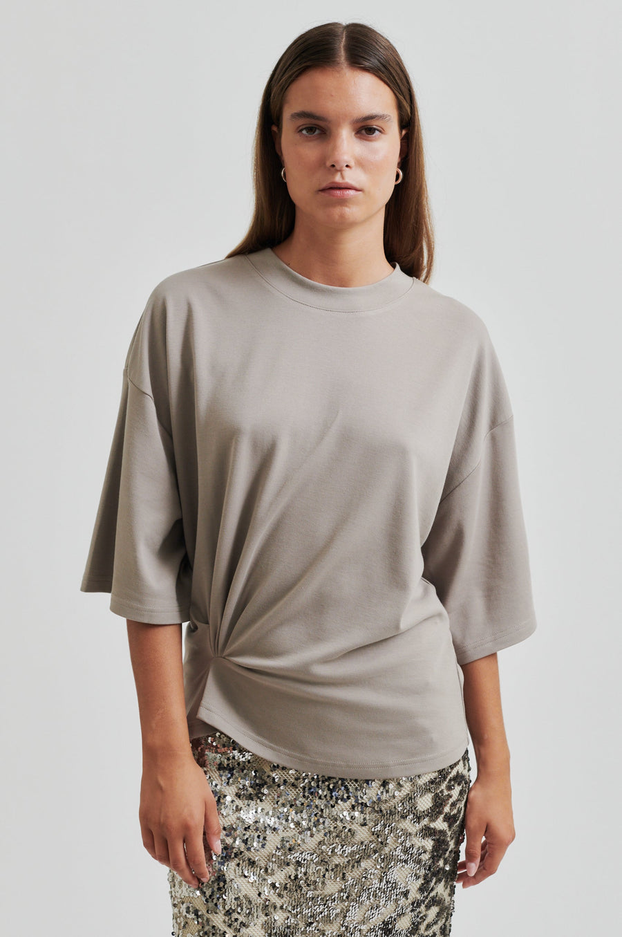 Second Female Missouri Gathered Front Tee in Elephant Skin