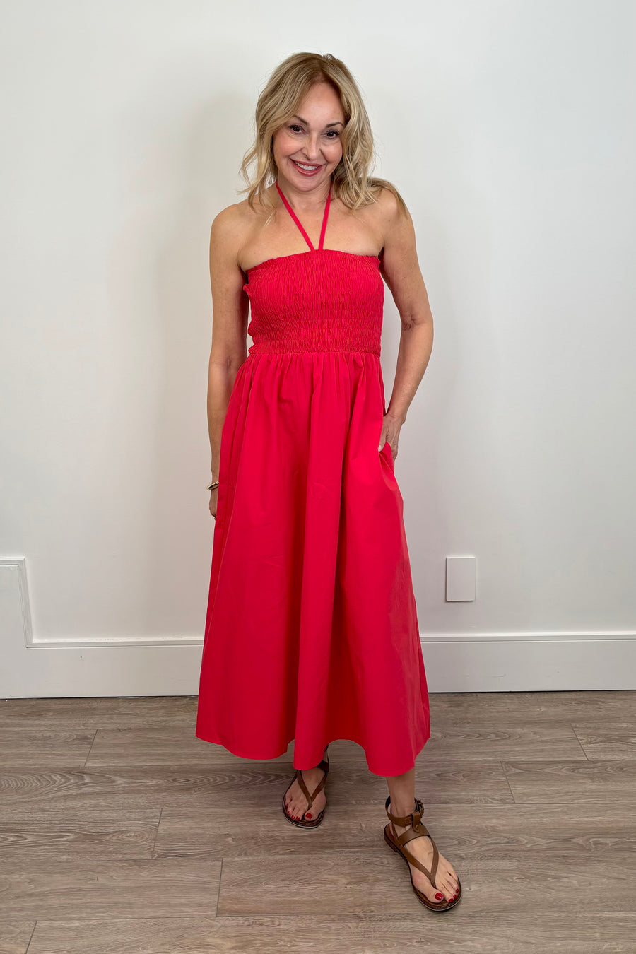 Deluc Osorio Smocked Halter A-Line Dress