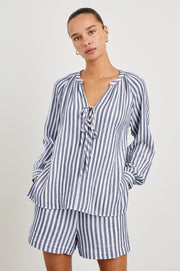 Rails Brielle Front Tie Knot Stripe Blouse in Mariner White Stripe