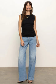 Sanctuary Ruched Ribbed Tank in Black