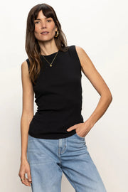 Sanctuary Ruched Ribbed Tank in Black