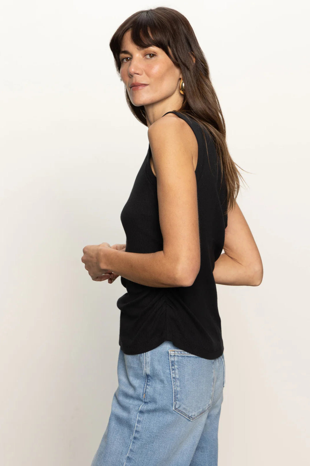 Sanctuary Ruched Ribbed Tank in Black