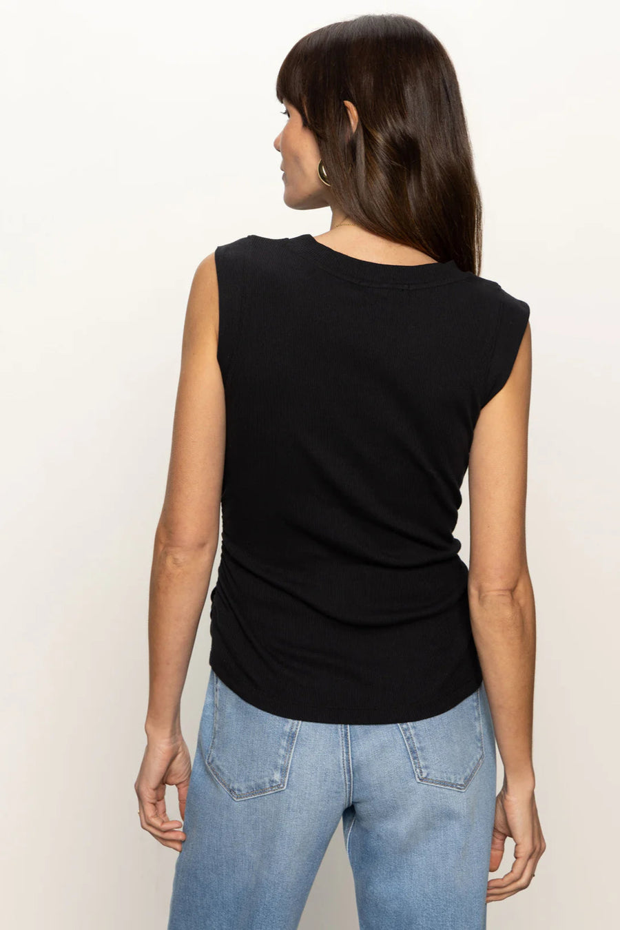 Sanctuary Ruched Ribbed Tank in Black
