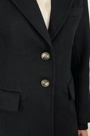Close-up of the buttons of a black blazer