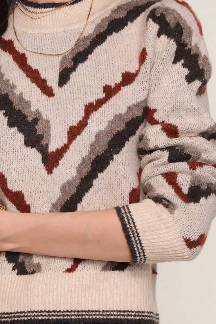 Close-up of a jacquard patterned sweater