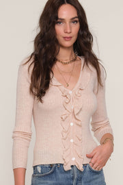 Heartloom Yvette Lightweight Ribbed Knit Top With Ruffles in Putty