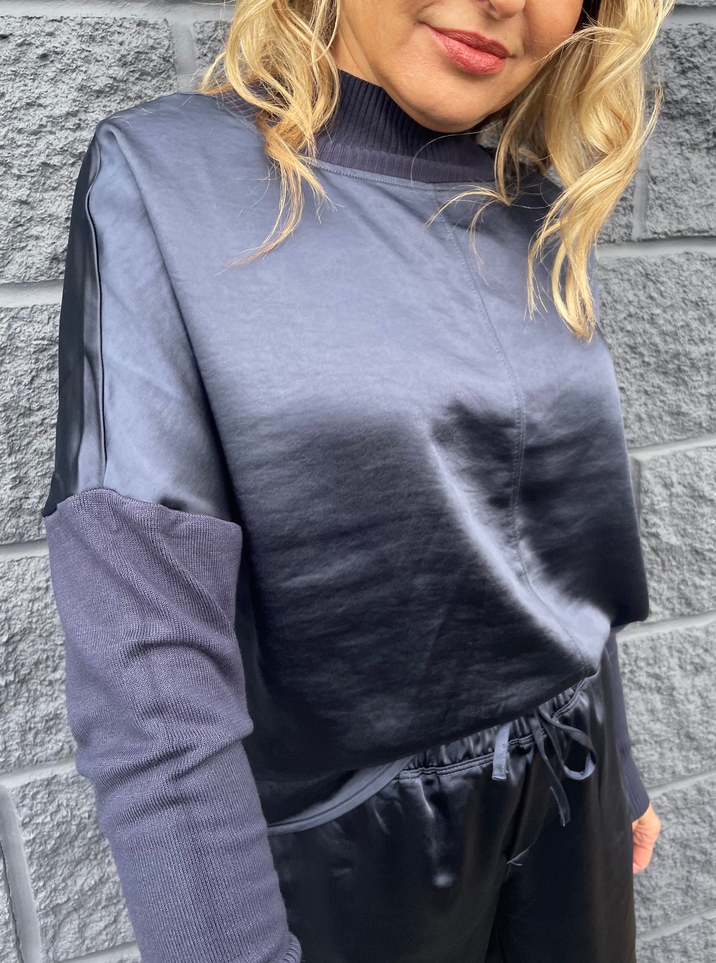 Melissa Nepton Satin With Jersey Mock Neck Top