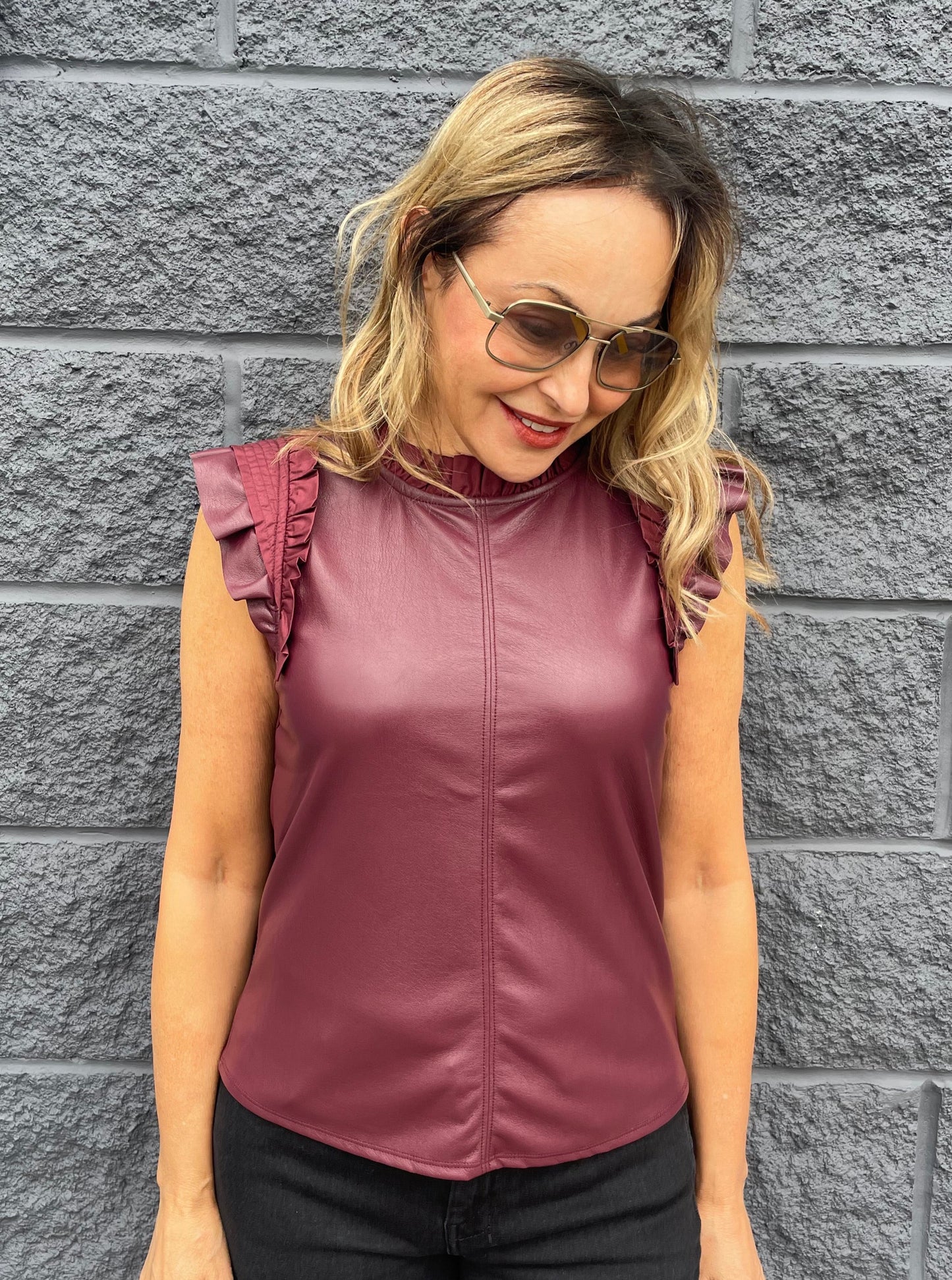 Melissa Nepton Poplin Faux Leather Mix Top