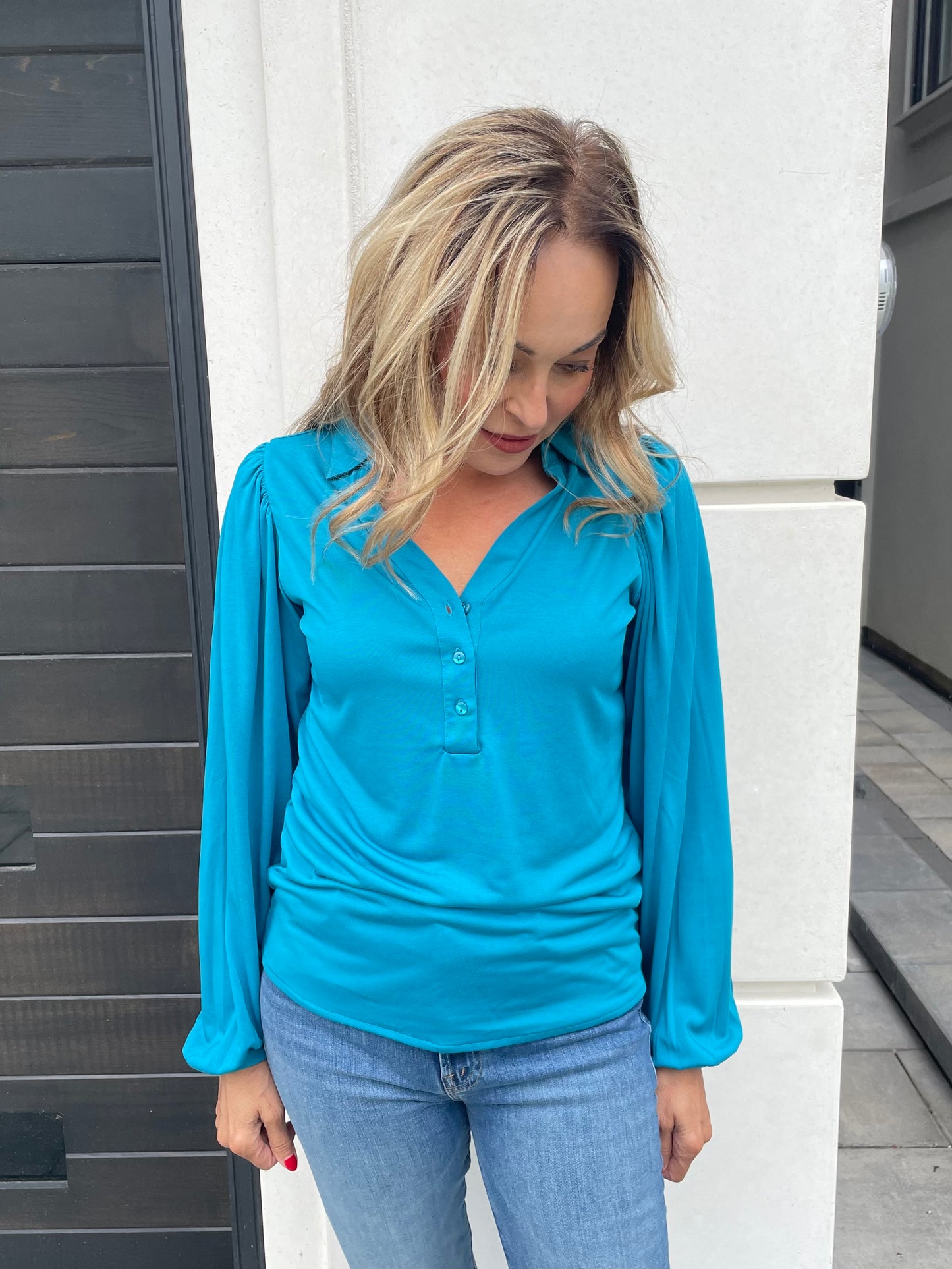Esqualo Modal Modern Jersey Top in Petrol