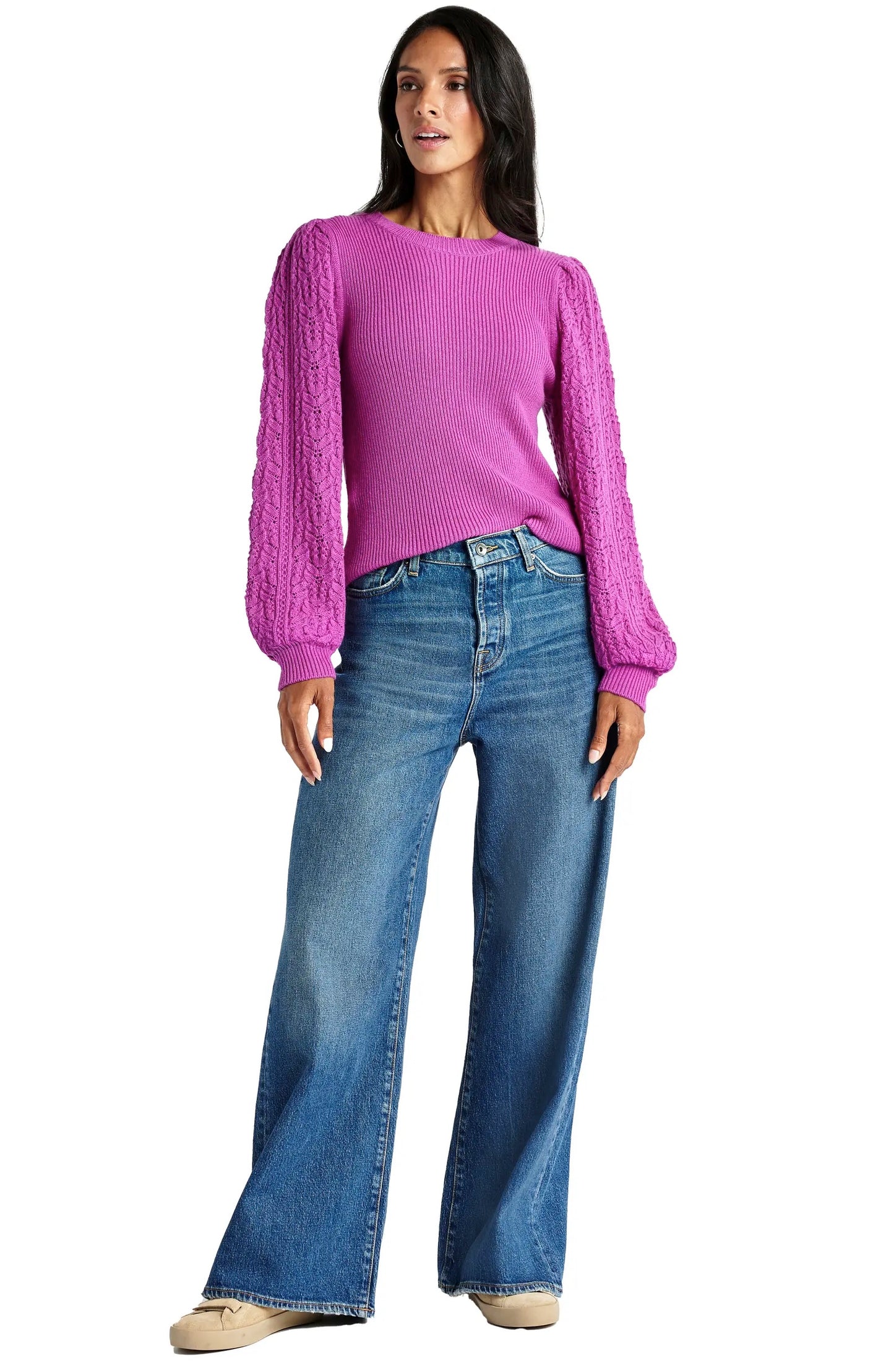 Splendid Phoebe Pointelle Sweater in Magenta