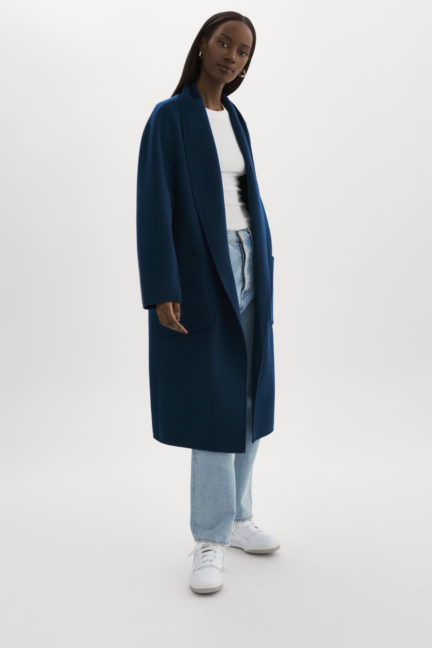 La Marque Thara Shawl Collar Coat in Midnight Blue