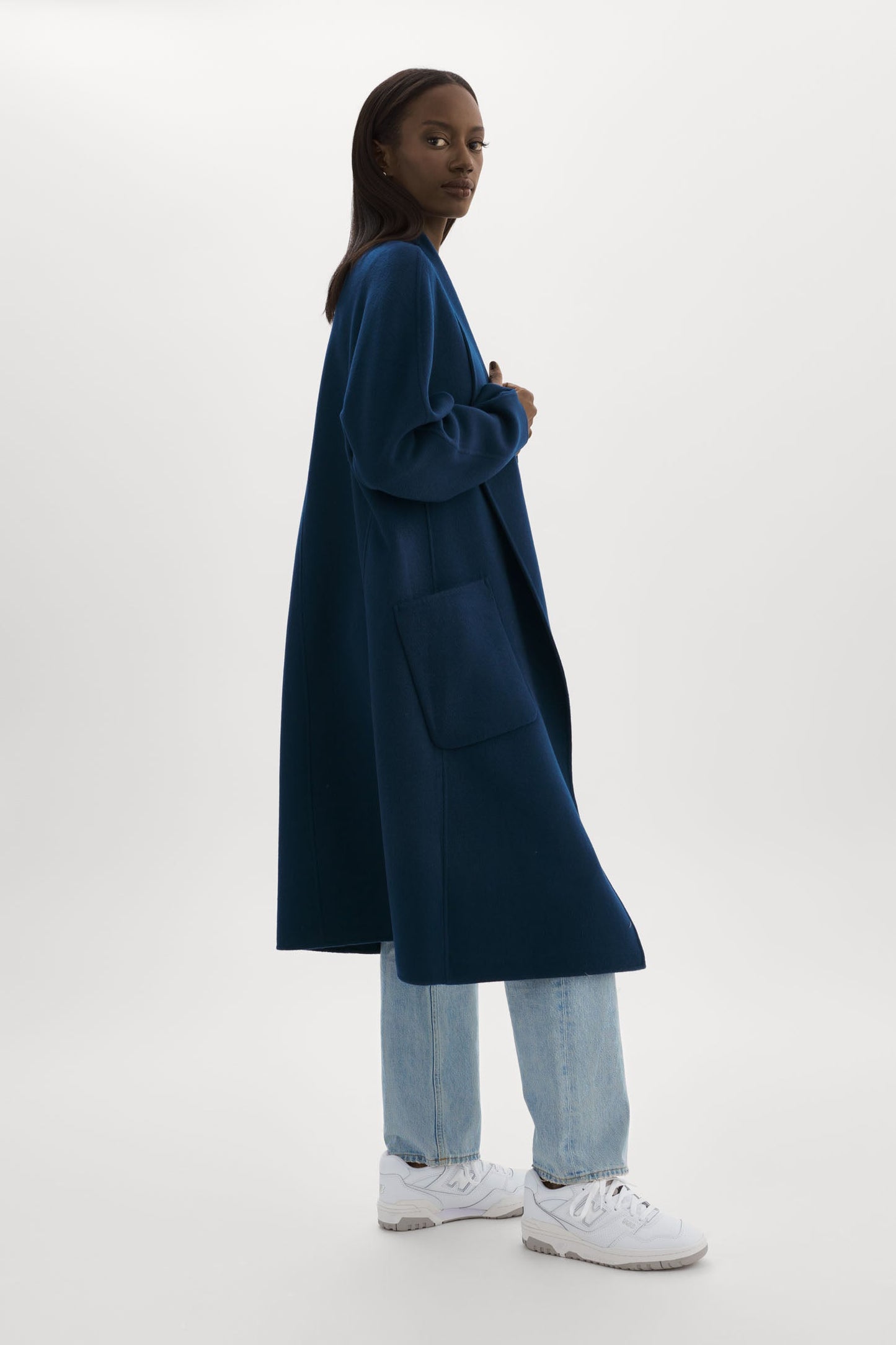 La Marque Thara Shawl Collar Coat in Midnight Blue
