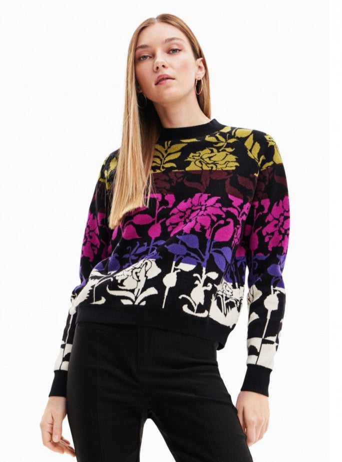 Desigual Floral Printed Stripe Sweater
