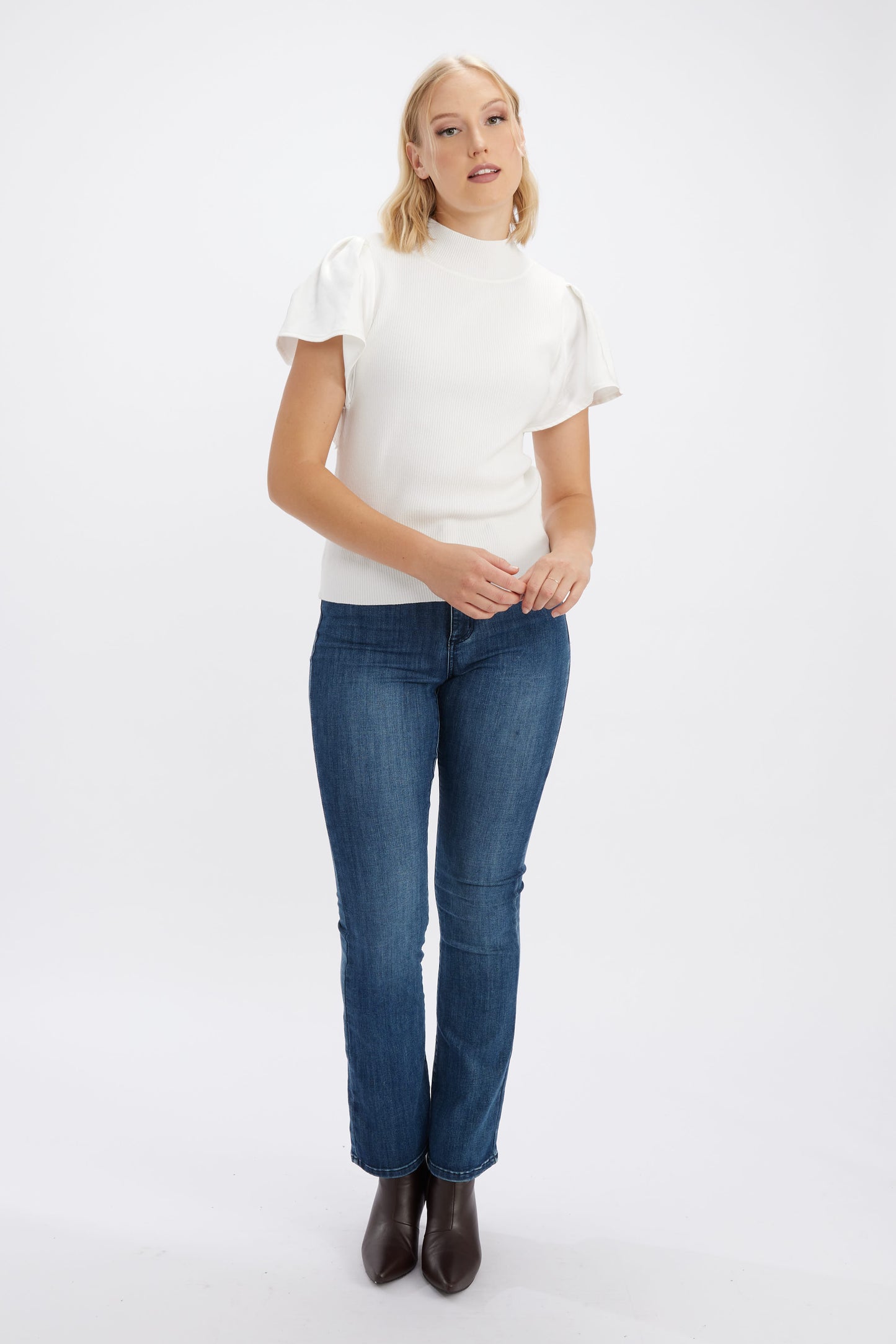 Melissa Nepton Satin Cap Sleeve Mock Neck Top