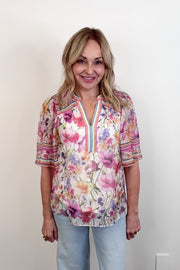 Hale Bob Briana Floral Top in Ivory