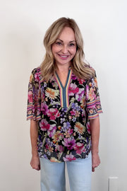 Hale Bob Briana Floral Top in Black