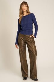 Project Social T Sanna Boat Neck Rib Long Sleeve in Rich Indigo - Size L Available