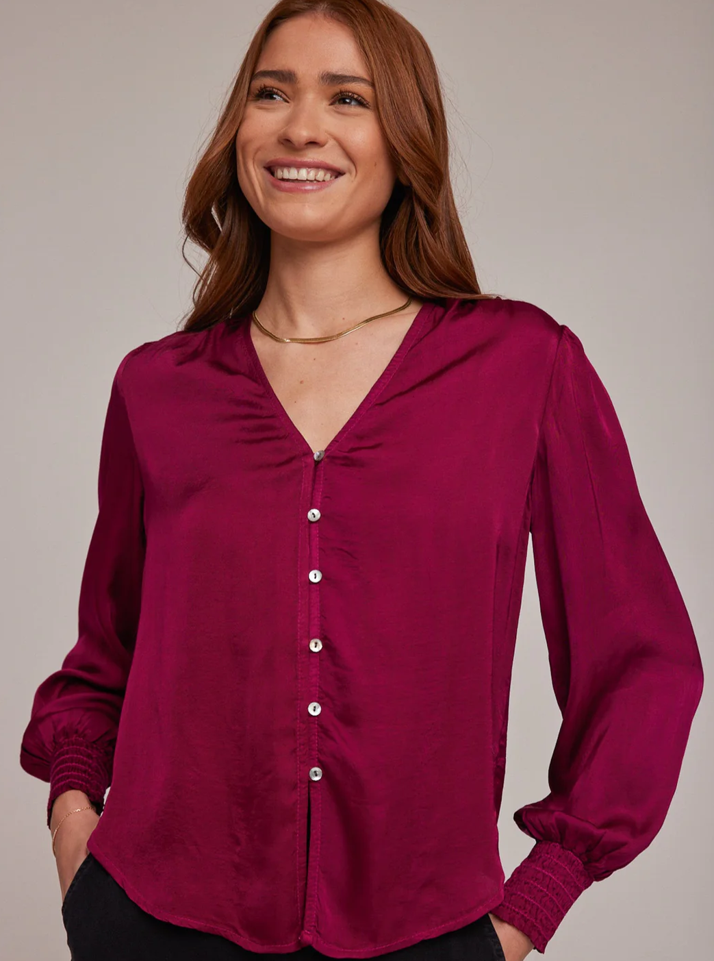 Bella Dahl Smocked Cuff Button Down