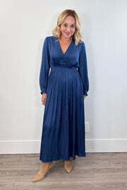 Hale Bob Yamileth Solid V-Neck Long Dress w/ Pleating