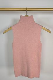 Front view of pink knitted turtleneck tank top