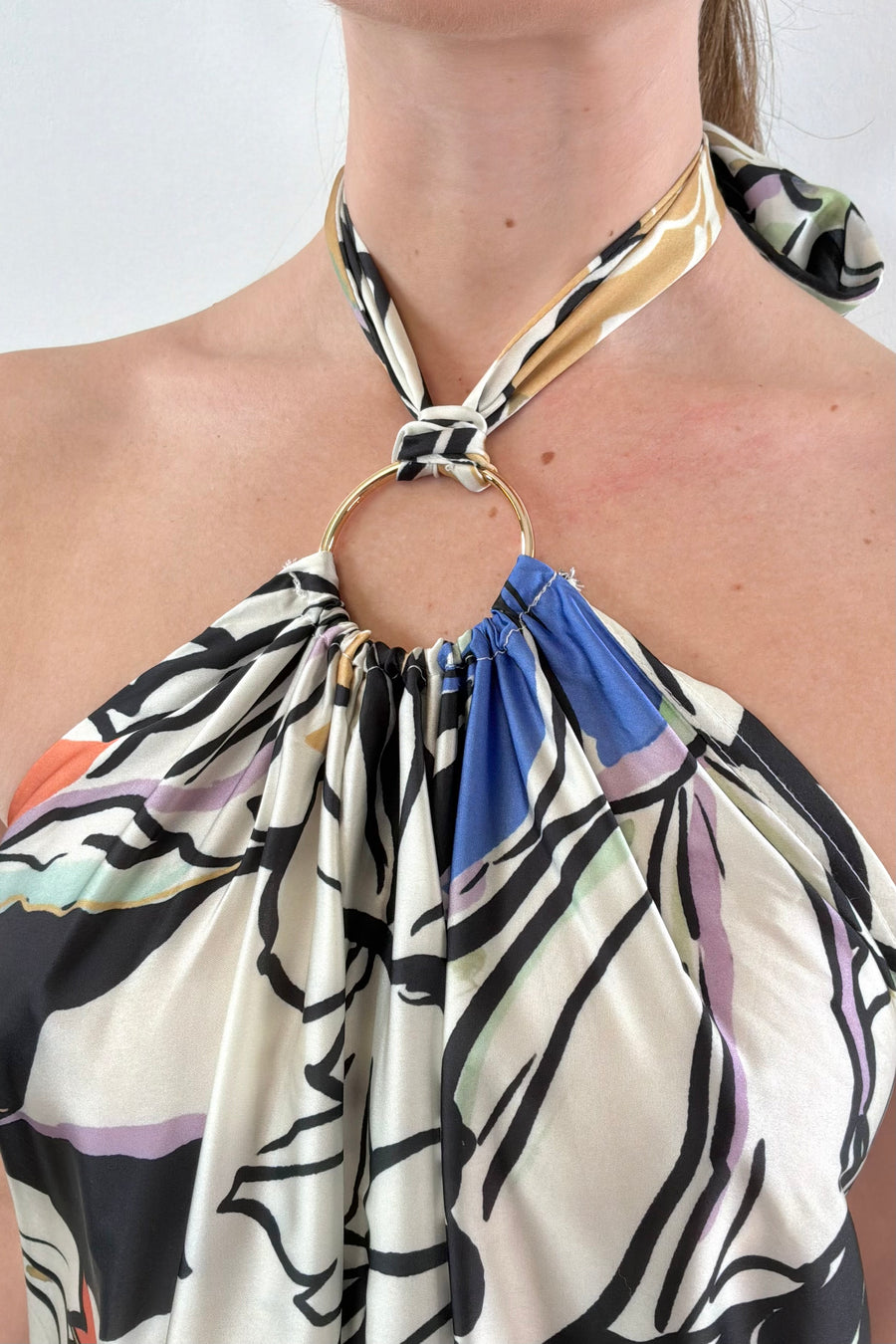 Close up of halter neck detail
