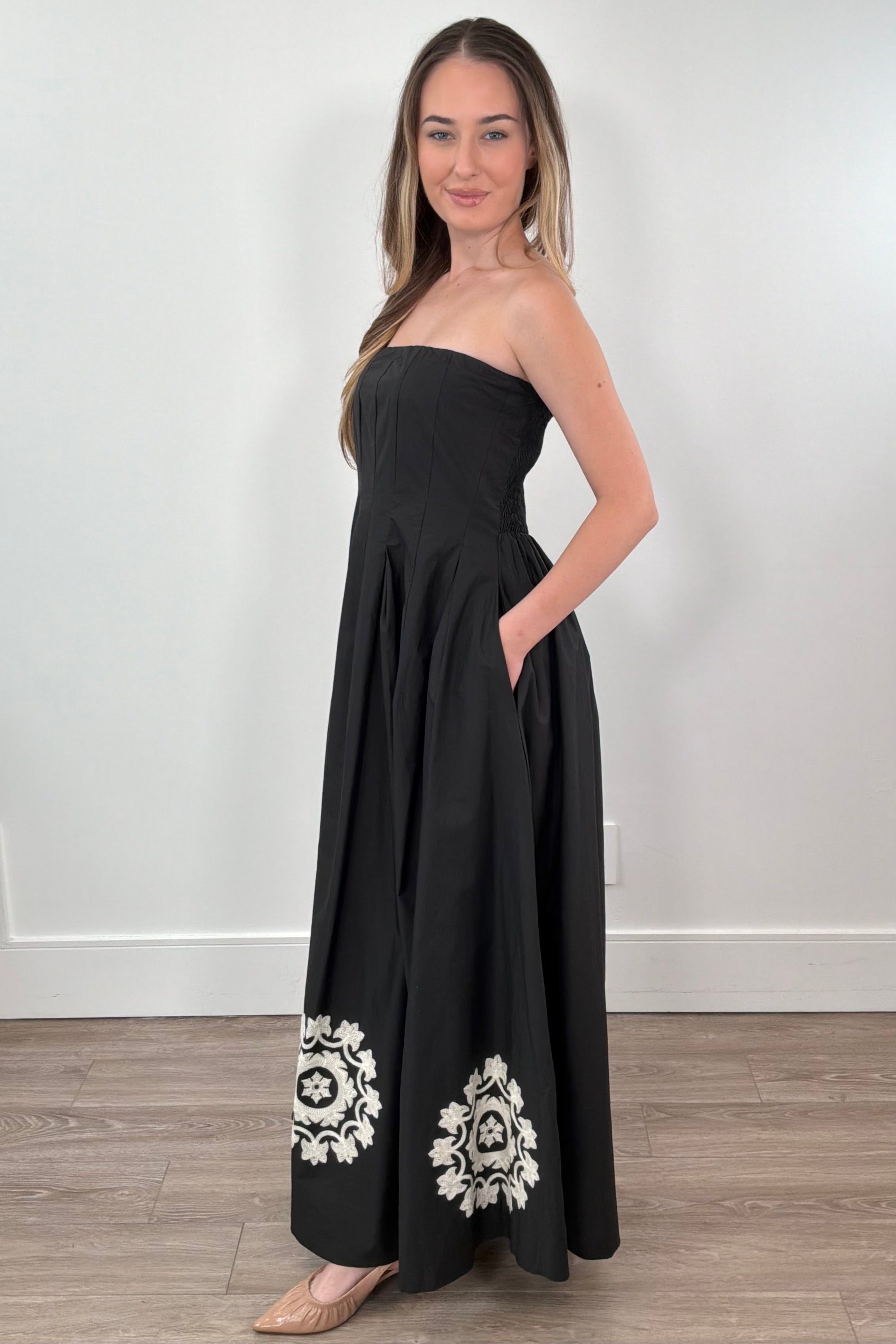 Astrid Sharon Embroidered Strapless Dress