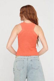 Coral racerback Rib Tank with a high crew neckline