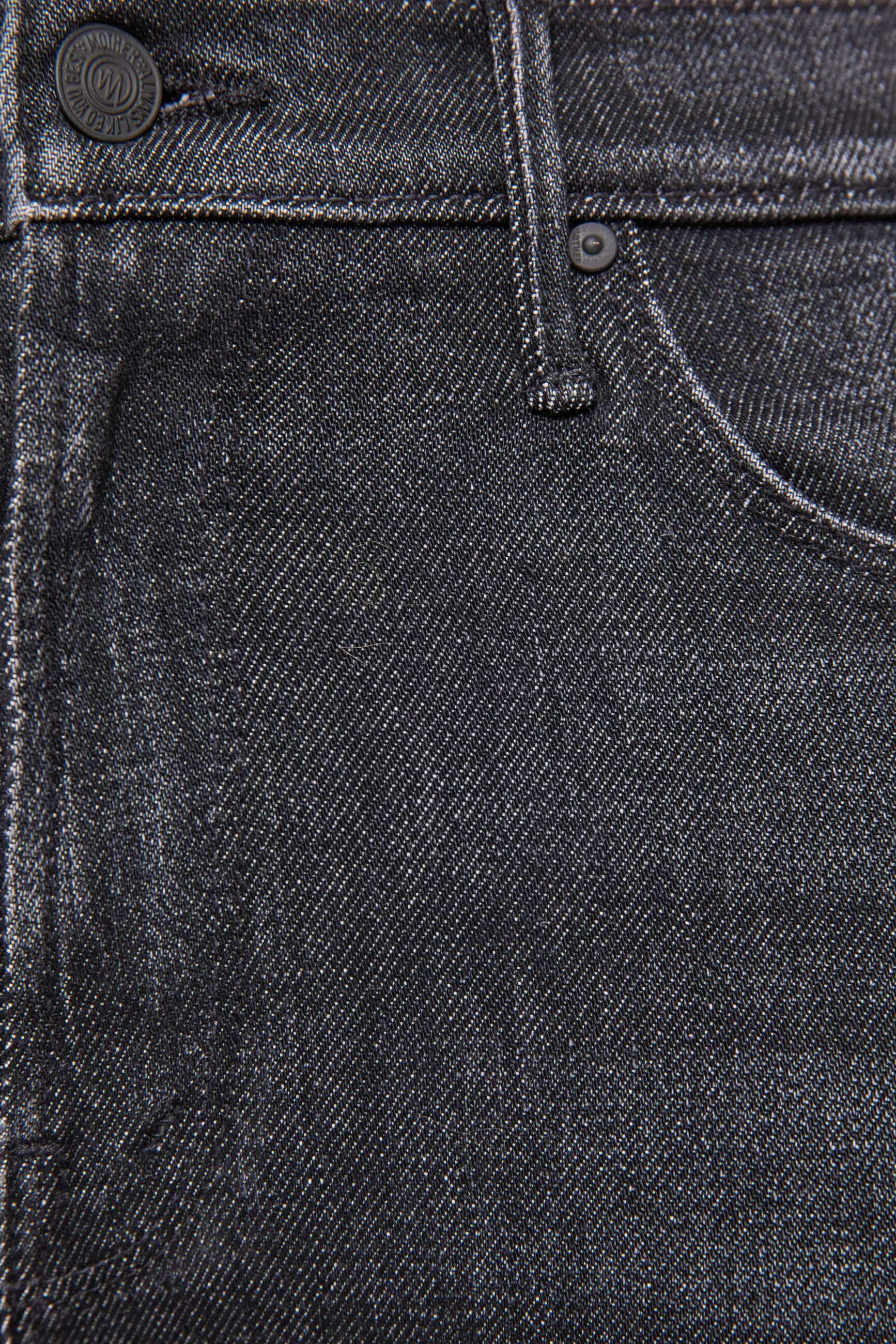 Close-up of black denim fabric with stitching details