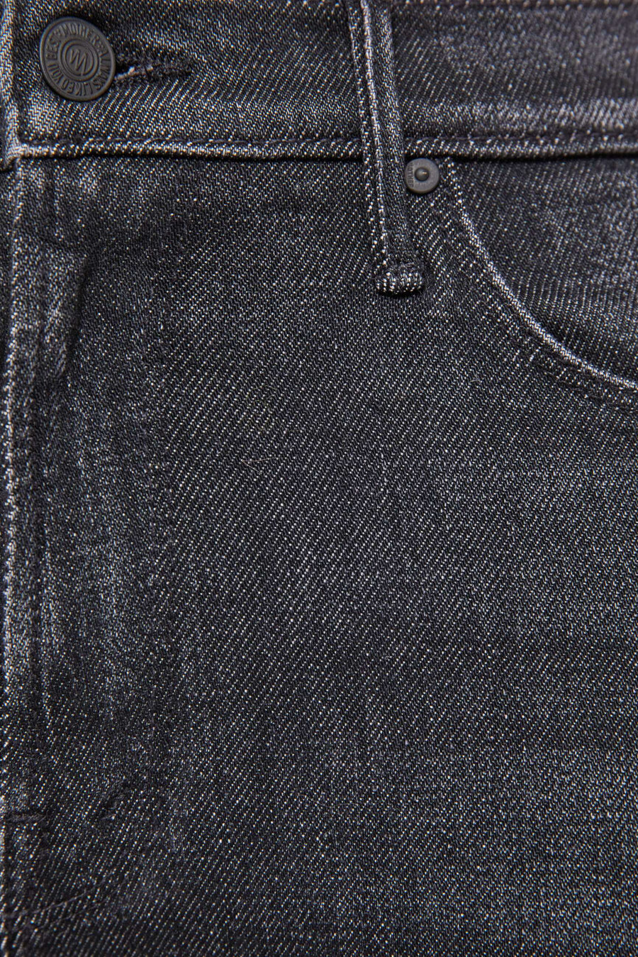 Close-up of black denim fabric with stitching details