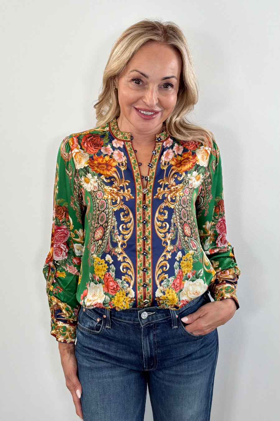 Hale Bob Mazie Guilded Rose Printed Blouse