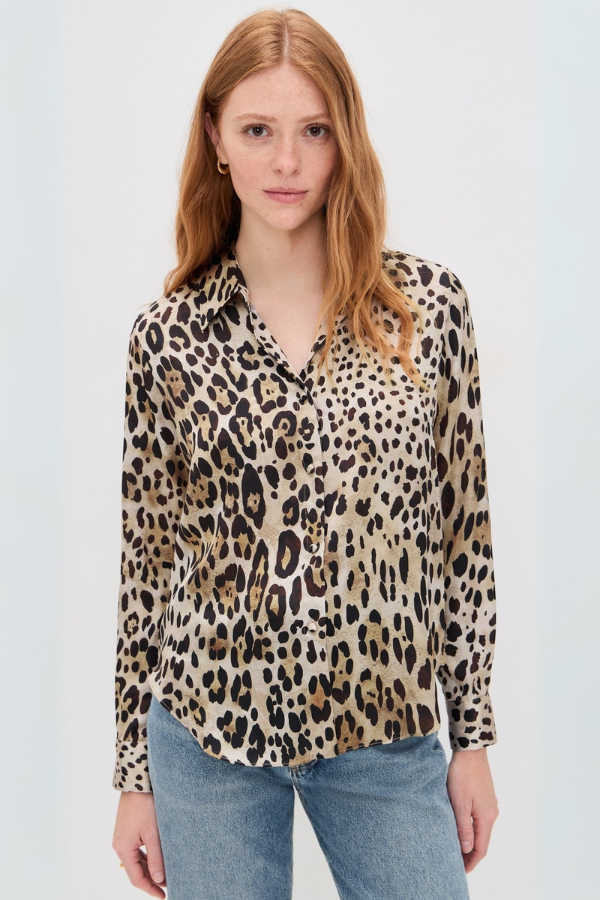 Satin Leopard Understated Elegance, Elevated Print Celine Shirt by MISA