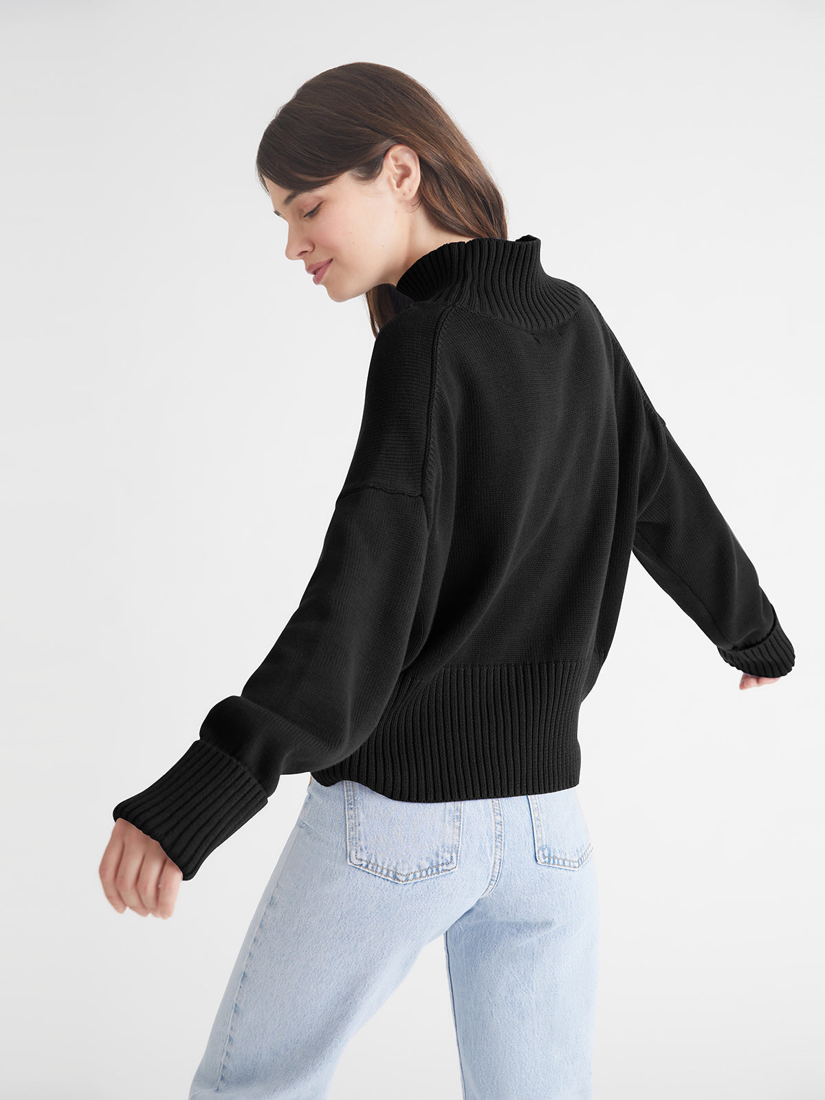 525 America Blair Cotton Mock Neck Sweater in Black