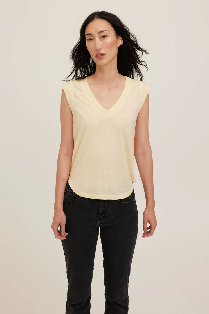 V-Neck Tank with  soft heathered jersey fabric in butter yellow 
