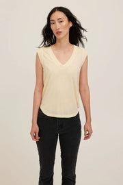 V-Neck Tank with  soft heathered jersey fabric in butter yellow 