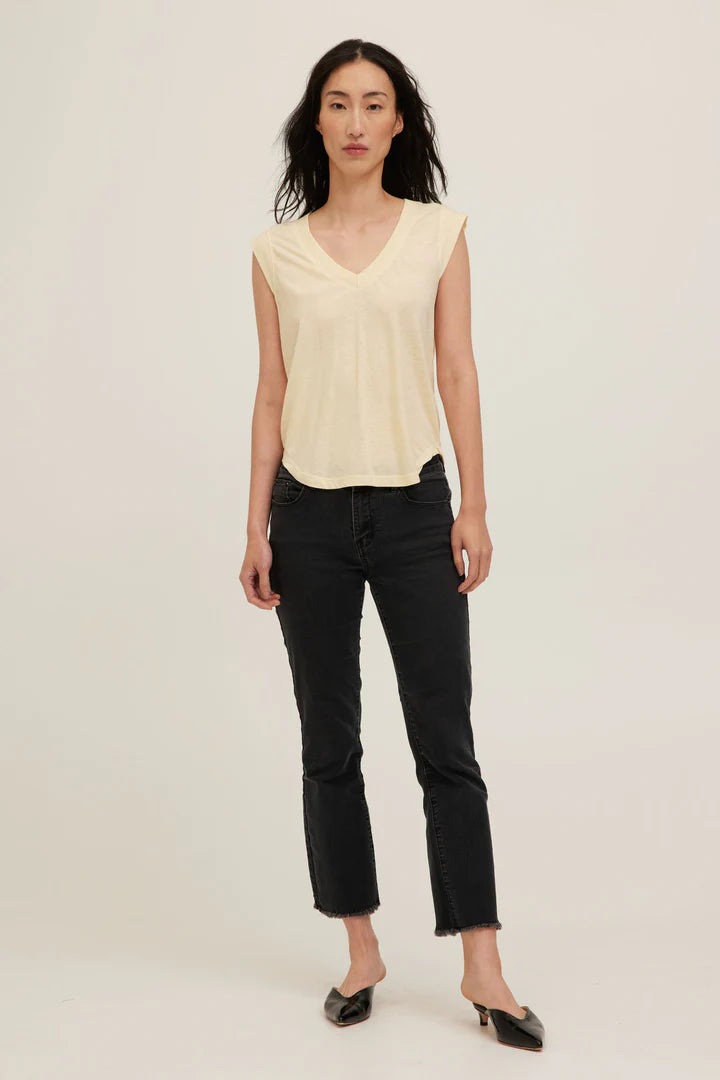 V-Neck Tank with  soft heathered jersey fabric in butter yellow 