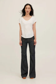 White jersey tee with a wide scoop neckline