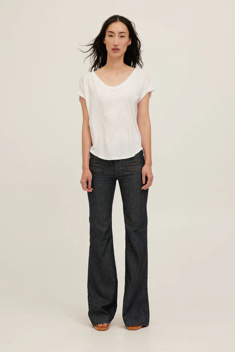 White jersey tee with a wide scoop neckline