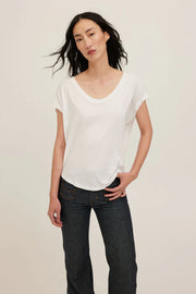 White jersey tee with a wide scoop neckline