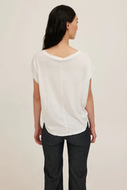 White jersey tee with a wide scoop neckline
