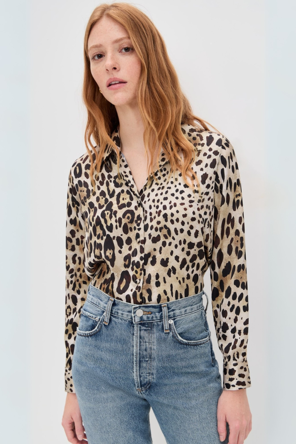 Satin Leopard Understated Elegance, Elevated Print Celine Shirt by MISA