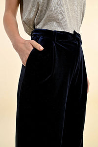 Molly Bracken High Rise Velvet Pant in Navy Blue