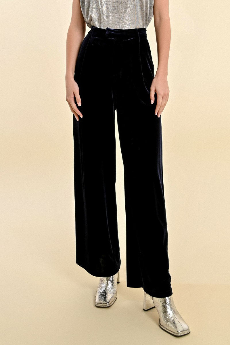 Molly Bracken High Rise Velvet Pant in Navy Blue