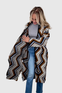 Astrid Coachella Quilted Chevron Coat in Blue