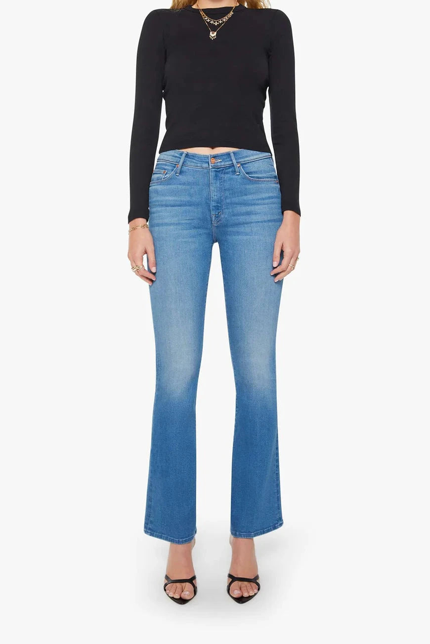 Women wearing blue flair jeans
