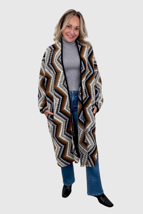 Astrid Coachella Quilted Chevron Coat in Blue