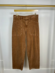 Front view of warm brown corduroy pants